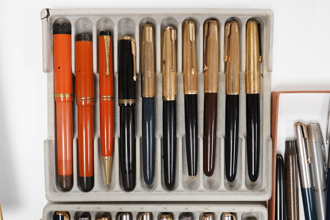 A large collection of Parker 51 pens and pencils, plus other Parkers, some incomplete